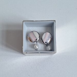 Elegant Silver and Pink Earrings with Pearl Accent Brand New, Never Worn